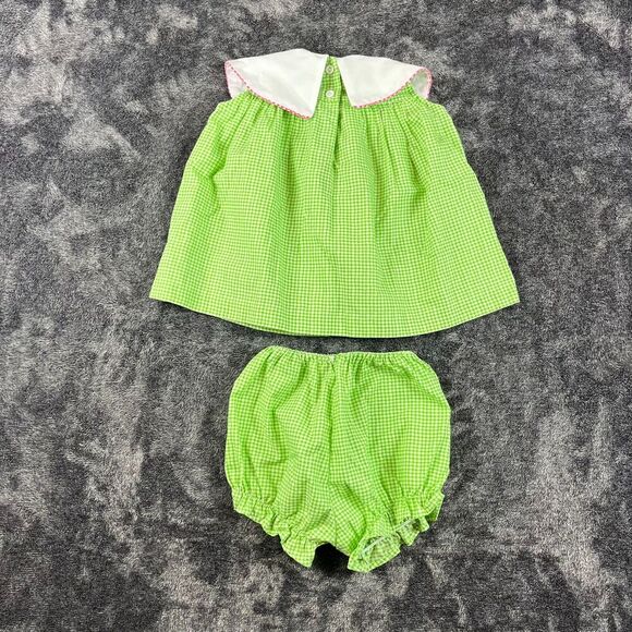 Vtg Copper Key Toddler 2T Collared Two-Piece Set Gingham Bee Embroidered Dress - Picture 8 of 11